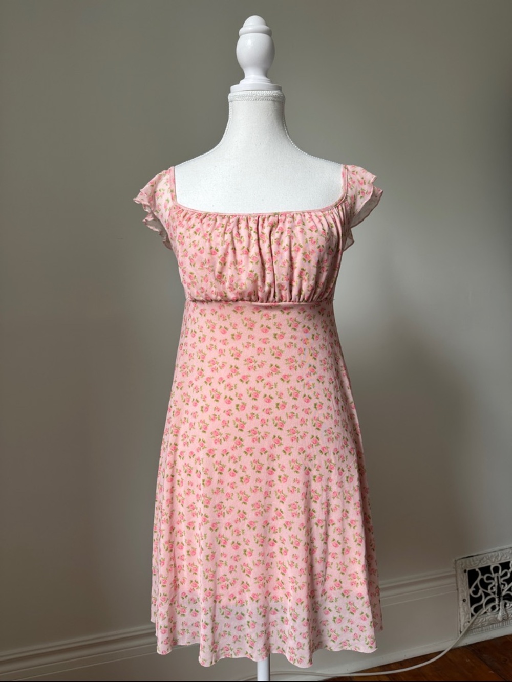 SEE YOU MONDAY Pink‎ Floral Cottage Summer Ruffle Preppy Mini Dress Size Medium